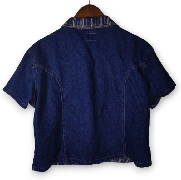Vintage Button Down Plaid Cropped Denim Shirt - Women's - Picture 3 of 7